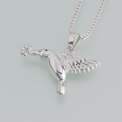 sterling silver hummingbird with flower cremation pendant necklace